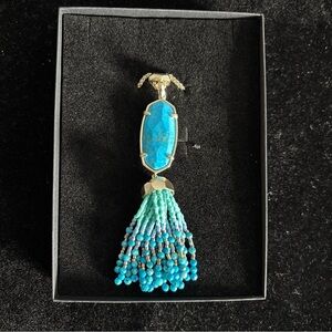 Kendra Scott Eva Gold Tone Pendant Necklace Aqua Blue Initials On Size Adjuster